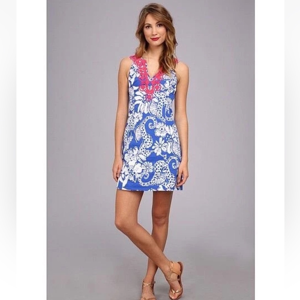 Lilly Pulitzer Augusta Shift Dress Quahog Chowdah Womens 10 Sleeveless Blue